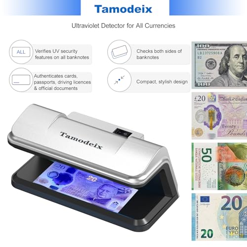 Tamodeix Counterfeit Money Detector with Money Checker Pen Bundle, LED UV Fake Note Checker, USB-C Powered NX-115A