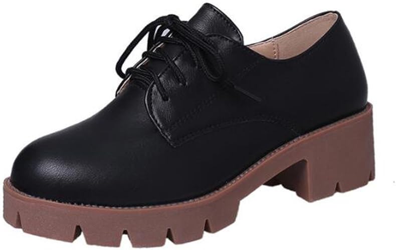 Amazon Chuguang レースアップシューズ レディース厚底 太ヒール シークレット おじ靴 レディース レースアップ オックスフォードシューズ レースアップ