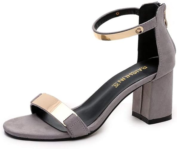 Amazon Merryco レディースサンダル オフィスサンダル 太ヒール チャンキーヒール 美脚 アンクルストラップ バックジップ ジッパー オープントゥ 夏 サマー パンプス 滑り止め 歩きやすい 履きやすい グレー ブラック Merryco ファッションサンダル