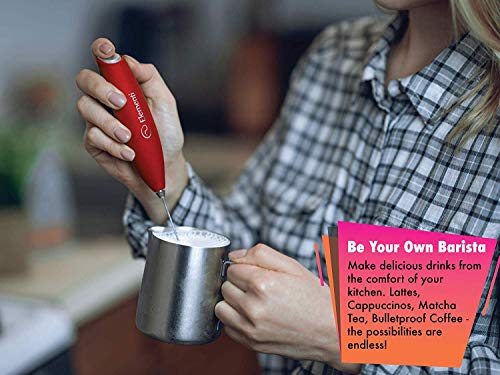 Elementi Milk Frother Electric & Matcha Mixer - Mini Electric Whisk for Coffee - Frother for Coffee - Milk Frother Handheld - Coffee Stirrers Electric Mini - Gadgets for Home (Red)