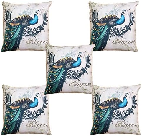 Lencol Jute Cushion Cover 16x16 Set of 5 with HD Digital Print in Multi Color