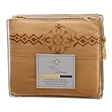 Ultimate Clara Clark Premier 1800 Bed Sheet Set - with Majestic Embroidery - Queen Size, Camel Gold