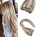 Sunny 14inch Clip in Blonde Hair Extensions Human Hair Dark Ash Blonde Highlight Bleach Blonde 7 pieces 120G Remy Human Hair Extensions Clip in Full Head