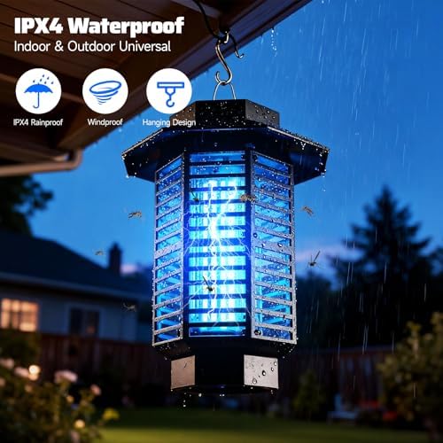 Lampe Anti-Moustique Électrique 4200V 18W UV, Tue-Mouches Électrique et Piège à Mouches, Silencieuse et Étanche IPX4, Appareil Anti-Moustique pour Intérieur et Extérieur, Maison, Jardin, Terrasse