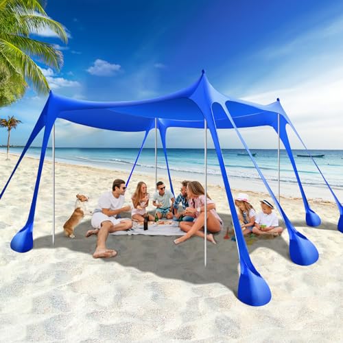 Rhino Valley 3 x 3 m Ultra Stable Portable Beach Tent, UV Protection UPF50+ Super Windproof Beach Tent with 8 Fillable Sand Anchors and 4 Aluminium Rods