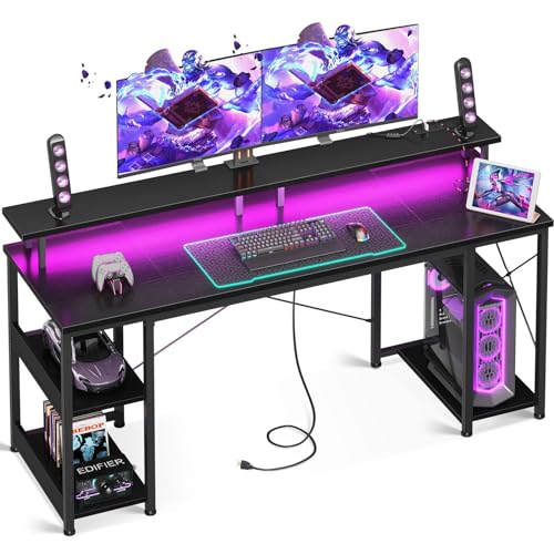 FL FASHION LEADER Escritorio Gamer, Escritorio para Computadora,Escritorio de Oficina en Casa, Escritorio para Viene con Regleta, Regleta de luz y Soporte para Monitor, 140cm Negro