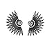 Black Art Deco Fan Feather Chunky Stud Earrings