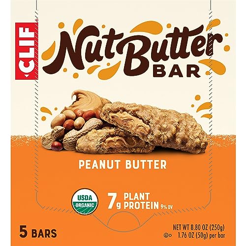 CLIF NUT BUTTER BAR – PEANUT BUTTER – FILLED ENERGY BARS – NON-GMO – USDA ORGANIC – PLANT-BASED – LOW GLYCEMIC – 1.76 OZ. (5 PACK)