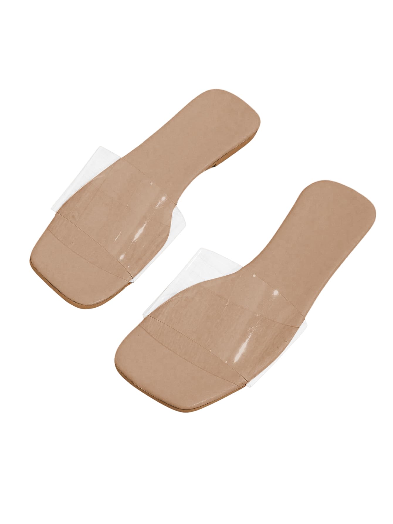 Photo 1 of GORGLITTER Women's Clear Sandals Transparent Flat Dressy Slip On Slides Flip Flops Khaki 7