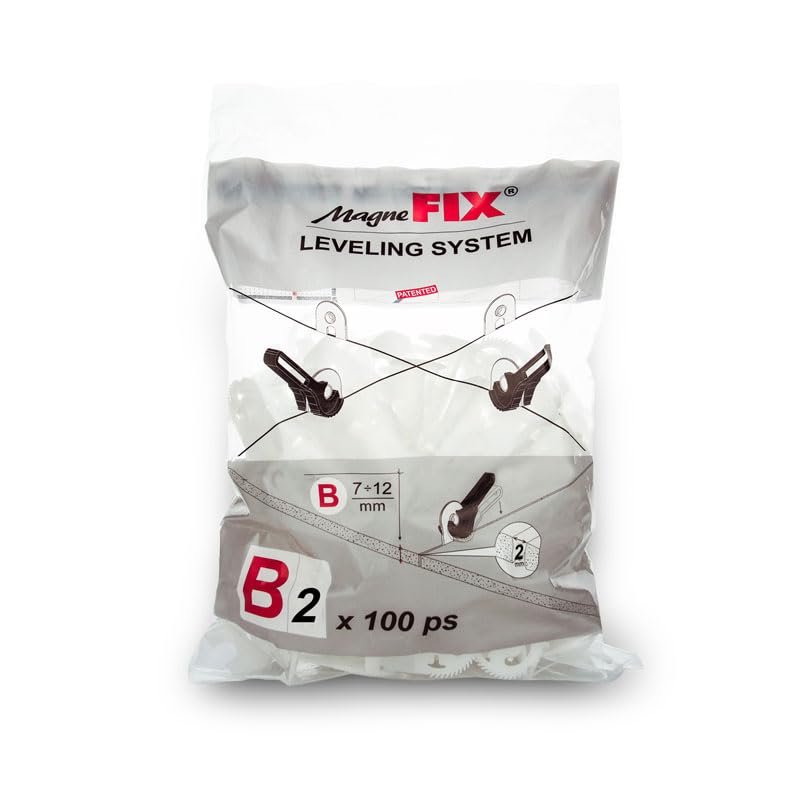 MagneFIX Tile Levelling Plates, Tool-Free System for Large Tile & Stone Alignment, B2 Model with 2mm Grout Line, for 7–12mm Tile Depth (Pack of 100)