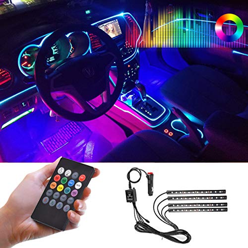 Car Lights Interior,LED Strip Lights for Cars Waterproof 4pcs 48 LED Controller Lighting Kits, Multi DIY Color Music Under Dash Car Lighting with Car USB Charger