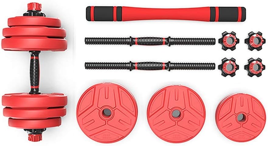 Heclong Red 2in1 Innovative Dumbbell Set Fitness Equipment Removable Barbell for Sports Weightlifting Home Portable and Adjustable Work Out