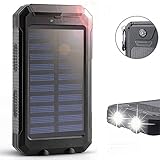 F.Dorla 20000mAh Power Bank Solar Charger Waterproof Portable External Battery USB Charger Built in LED Flashlights with Compass for iPad iPhone Android cellphones (Black)
