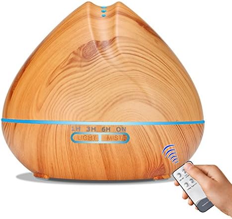 Large Capacity Essential Oil Diffuser 500ml with Remote Control Ultrasonic Cool Mist Wood Grain Aromatherapy Oil Diffuser Humidifier Whisper Quiet Air Purifier for Home Office Yoga Large Single Room