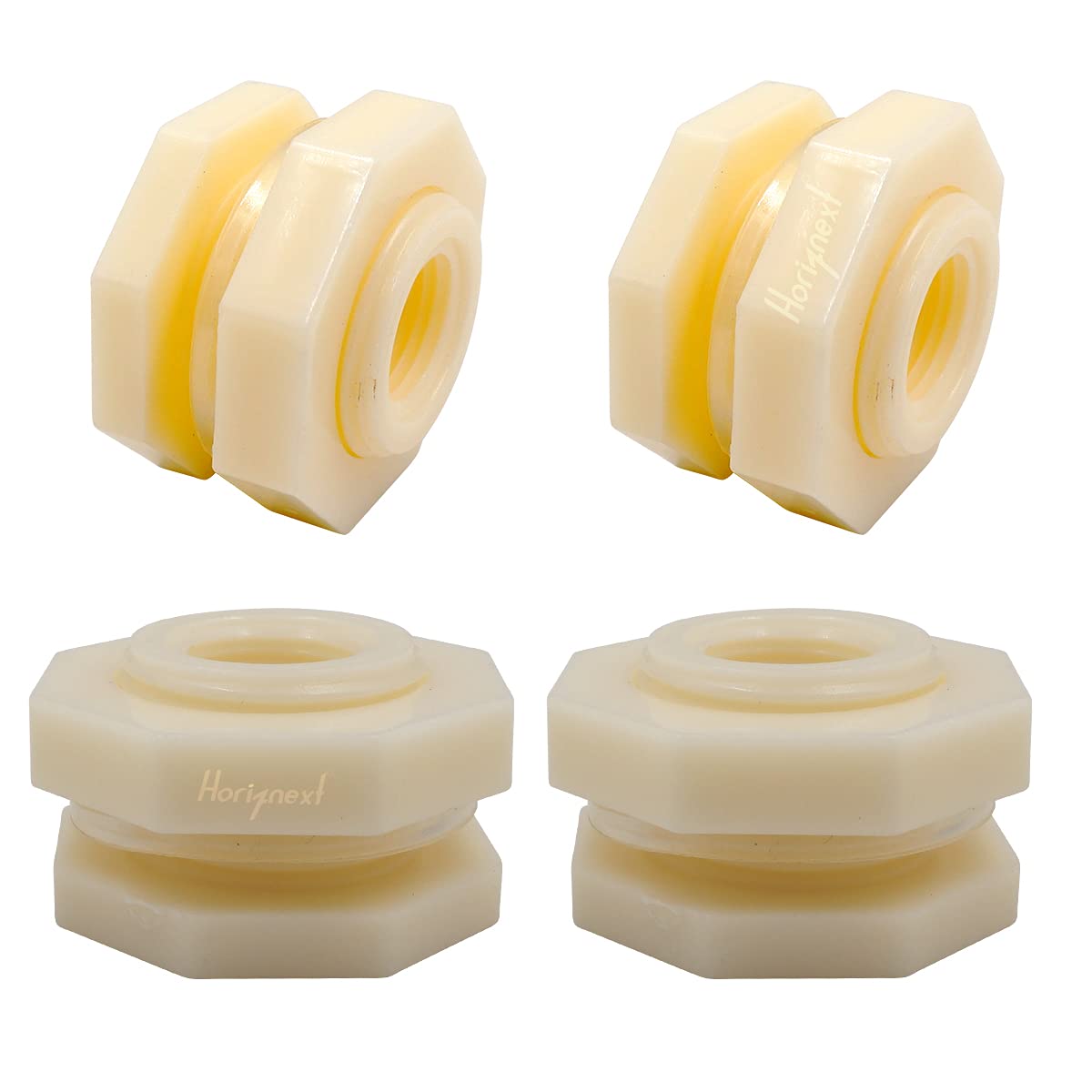 Horiznext NPT1/2 ABS Bulkhead Fitting, Pipe Connector for rain Barrel Garden Hose Adapter Spigot kit Water Tank Gallon Drain Bucket (pack of 4 pcs)