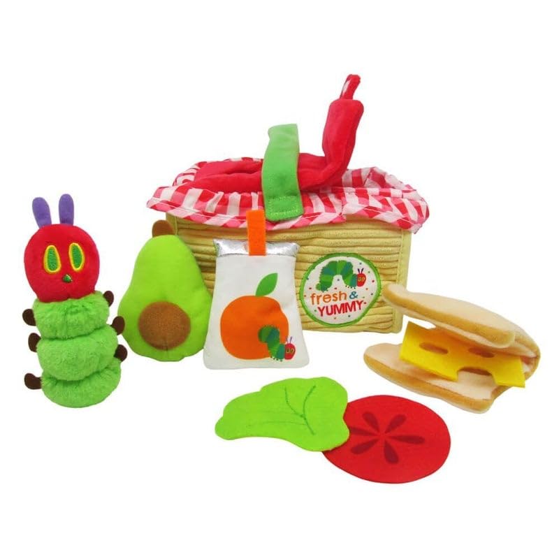 KIDS PREFERRED Eric Carle The Very Hungry Caterpillar Cloth Picnic Basket Playset with Food and Caterpillar Plush Montessori Toys for Baby and Toddler Boys and Girls Medium