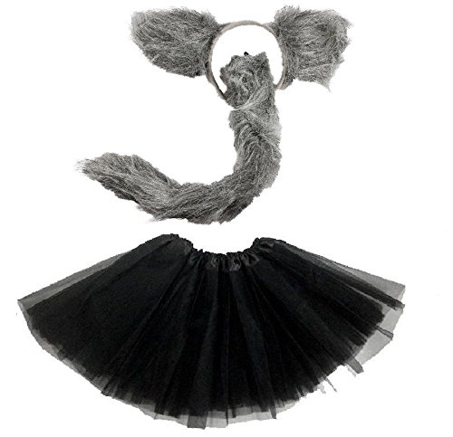 LizzyLadies ANIMAL FANCY DRESS TUTU with EARS BOW TAIL SET for Halloween, Hen Party Fancy Outfit Tutu Skirt (Wolf Tutu Costume)