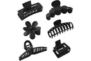 6 Pcs Large Hair Claw Clips for Thin and Thick Hair, Non-slip Matte Hair Clips Styling Accessories for Women Girls (Black)