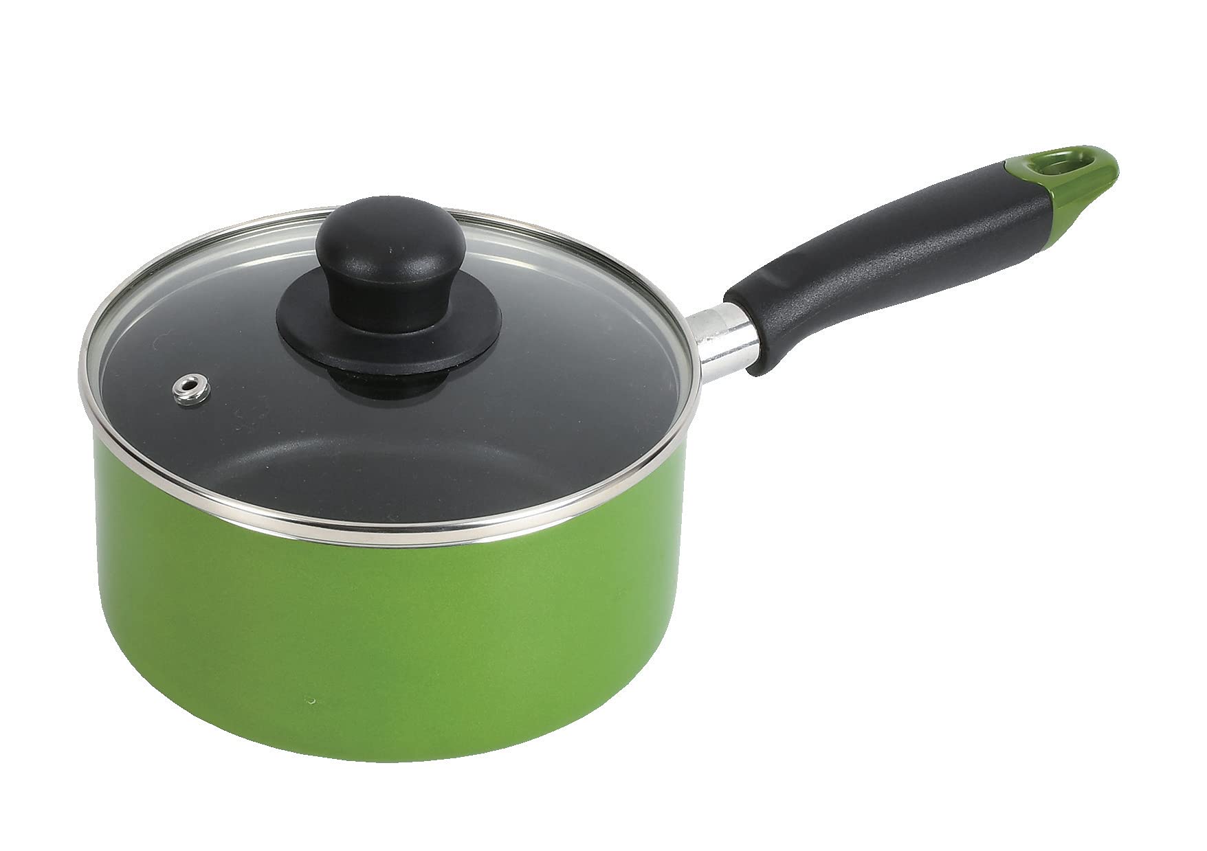 パール金属 片手鍋16cmガラス蓋付ふっ素加工IH対応グリーン ニューフォアの商品画像