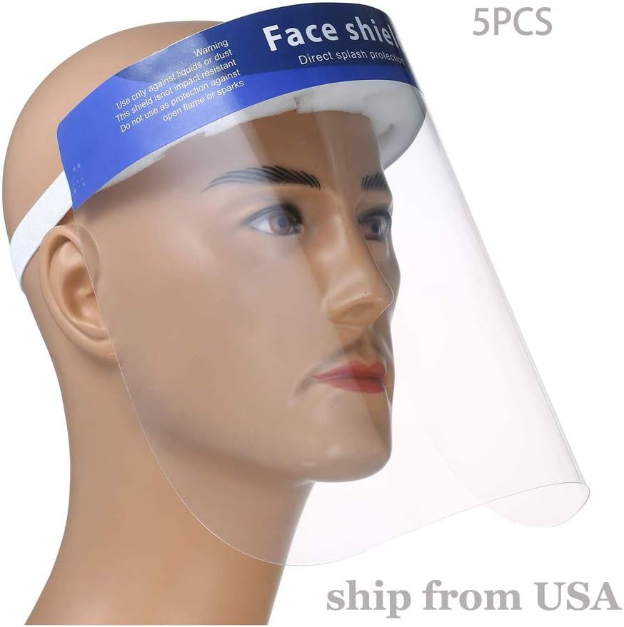 5pcs Reusable Safety Face Shield Adjustable Transparent Full Face Protective Visor with Eye & Head Protection, Anti-Spitting Splash Facial Cover