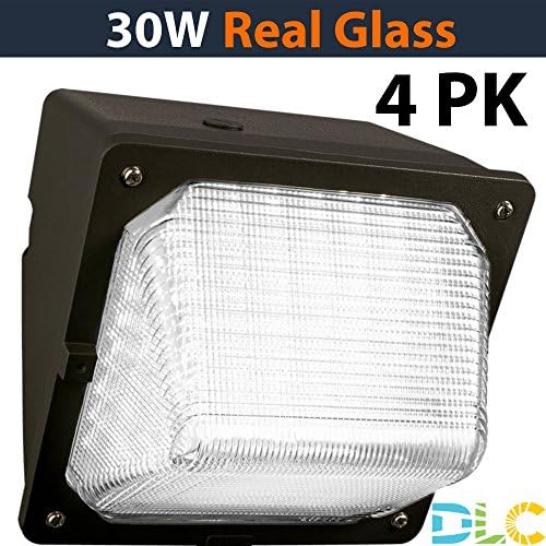 30W LED Wall Pack (200 Watt HPS/HID Replacement) 5000K (Daylight) 3100 Lumens, Commercial Grade, Glass Lens, Lighting Fixture, UL Listed DLC Qualified (4 Pack)