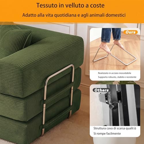 Divano letto a 2 posti, 160 cm, con schiuma e molle, per soggiorno, verde
