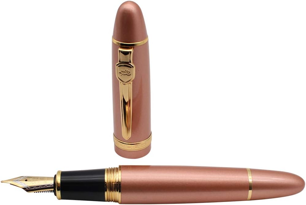 Zoohot 3 PCS Jinhao 159 Fountain Pens Medium Golden Trim Big Heavy Pen & Refill Ink Converter Business Signature Gift Collection Pen (rose gold - Image 5