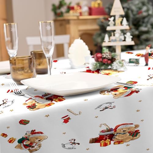 , Nappe de Fête Rectangle (150 x 300 cm) Oursons Blanc, Polyester Imprimé
