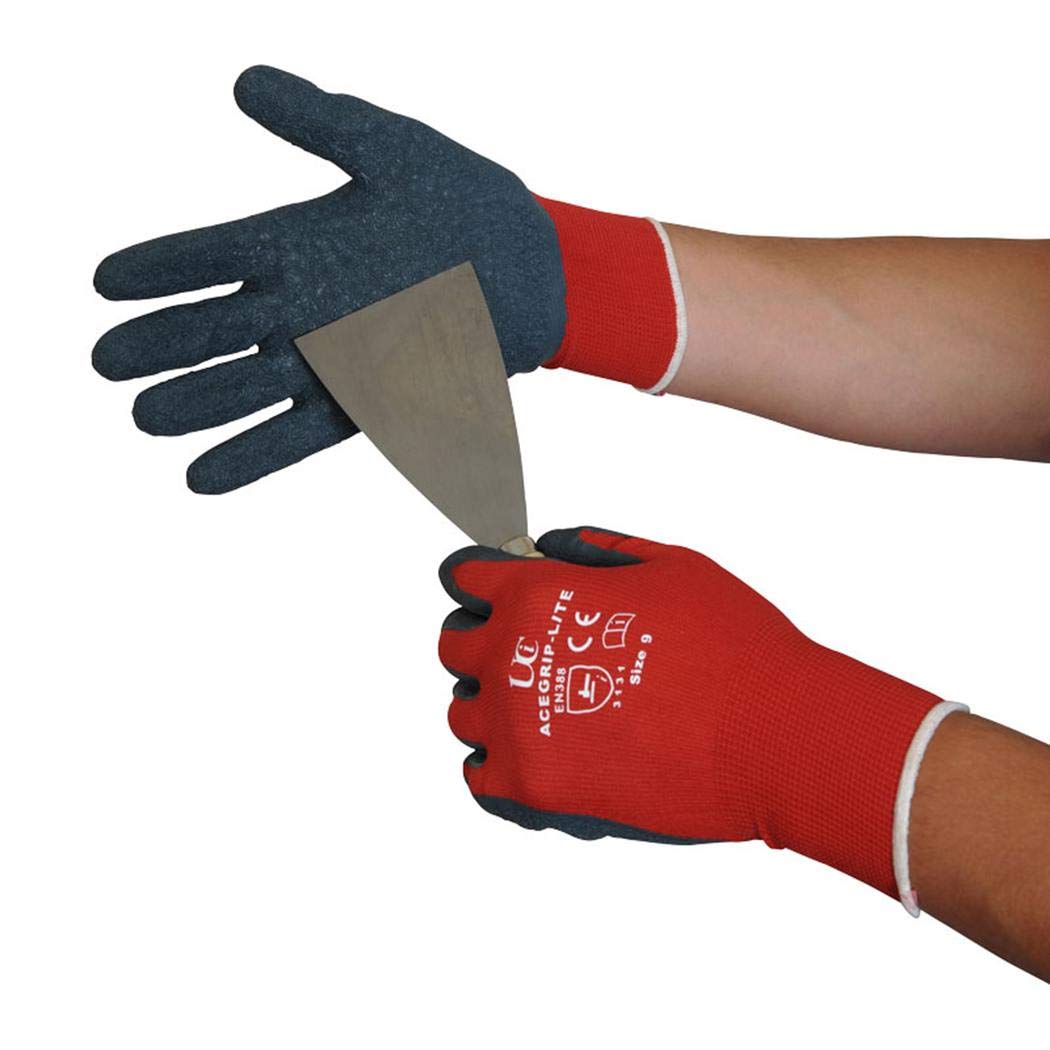 UCI ACEGRIP-LITE LATEX COATED GLOVES - RED / BLACK - LARGE - 1 PAIR
