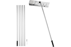 Aluminum Roof Snow Rake, 20' No Scratch Retractable Snow Rake,26" Large Blade Snow Shovel, Built-in Wheels, Extension Tube an