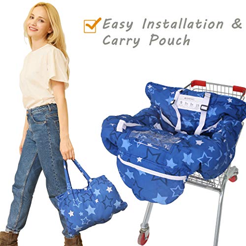 SDADI 2-in-1 Shopping Cart Cover, High Chair Cover for Baby and Toddler, Unisex for Boy or Girl, Carry Bag Attached, Blue