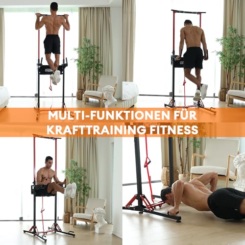 ONETWOFIT Freestanding Folding Pull Up Bar Power Tower Dip Station, Adjustable Height, 127-224CM Multifunctional Home Electric Station,Space Saving,Detachable