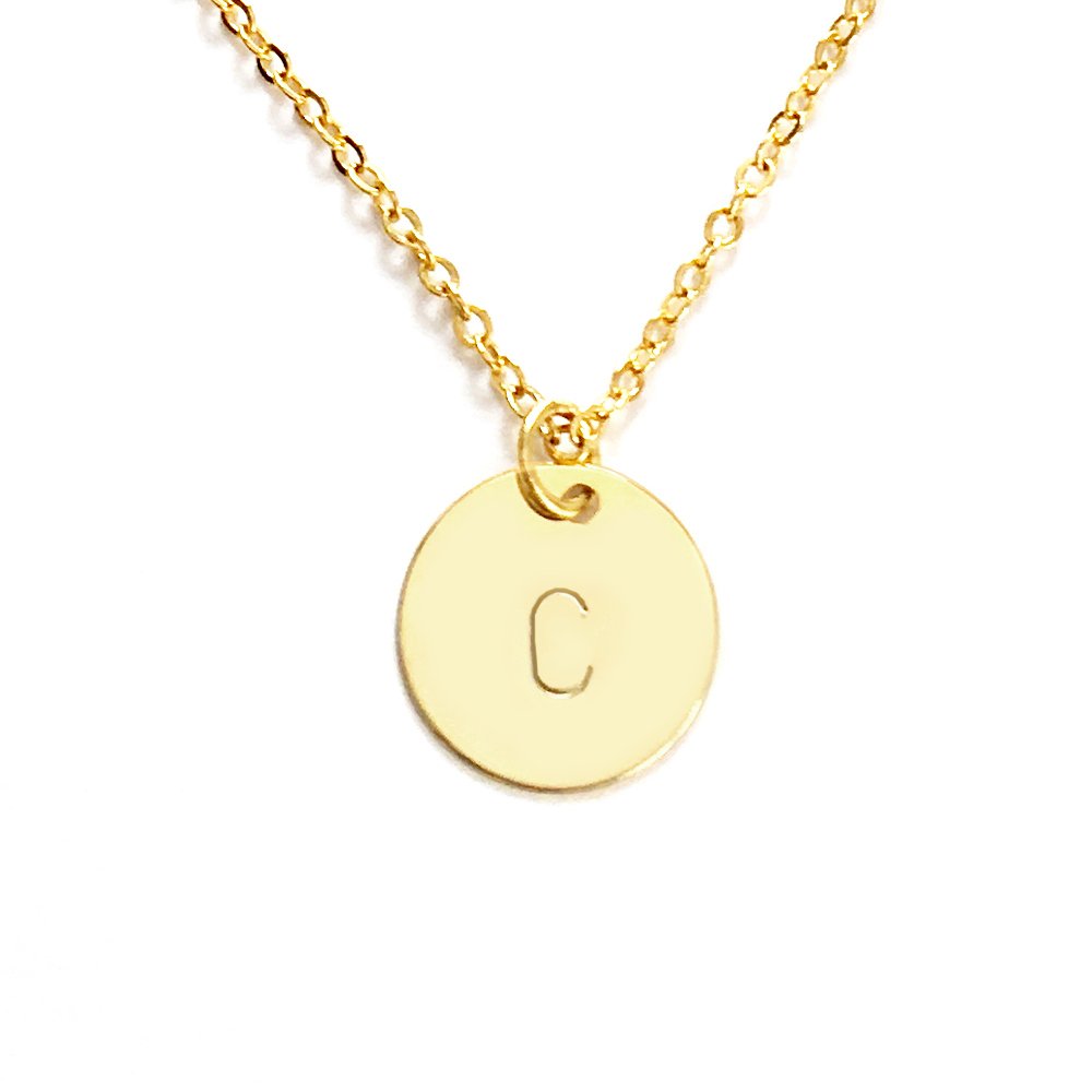 MignonandMignon Initial NecklacePersonalized Round Disc Initial Pendant Necklace up to 3 Letters - CN (Gold)