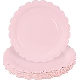HEIPINIUYE 25 Pieces Light Pink Paper Plates 9 Inch Pink Scalloped Plates Disposable Dinner Plate for Wedding Baby Shower Birthday Party Dessert Plate
