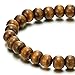 COOLSTEELANDBEYOND Classic Mens Womens Brown Wood Beads Bracelet, 8mm Tibetan Beads Prayer Mala, Stretchable