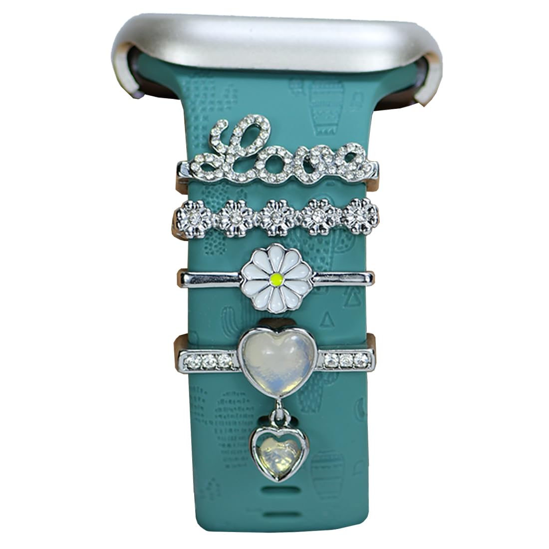 SUNOREEK love daisy watch band charms for apple women - Diamond flower Silver heart Decorative Rings Loops Compatible with Apple Watch Silicone leather Bands Charms for Women 49mm 45mm 44mm 42mm 41mm 40mm 38mm, Charms Slide Strap Accessories Charms for iWatch Series 9 8 7 6 5 4 3 2 1