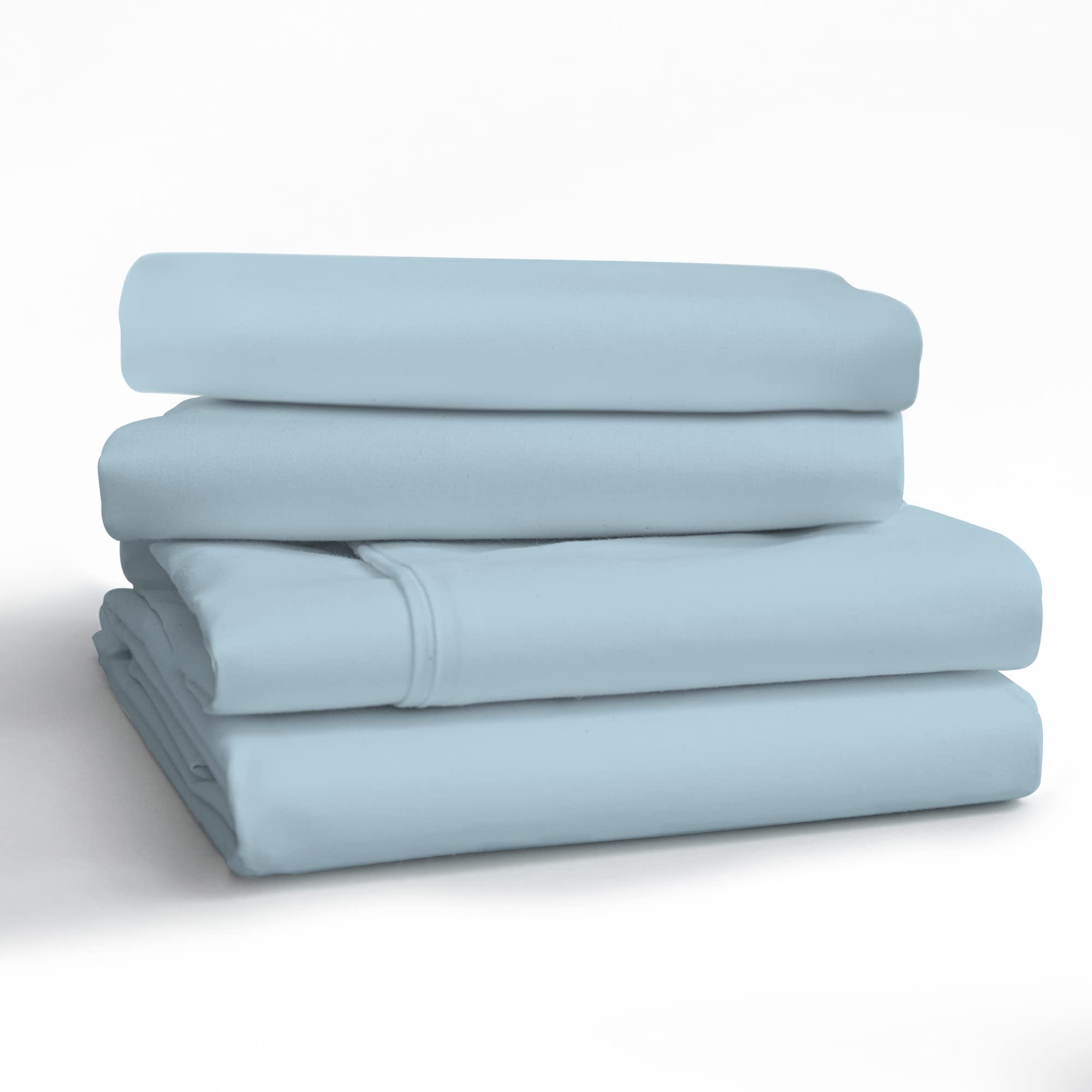 Photo 1 of 200 Thread Count Long Staple 100% Cotton Percale Sheets Cal King Baby Blue, Breathable Crisp Cool Bed Sheet with Upto 16” Deep Pocket, 4 PC, 1 Flat, 1 Fitted Sheet and 2 Pillowcases