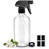 Worldgsb Glass Spray Bottles, 16oz Refillable Containers, Empty Boston Round Bottles with Labels & Adjustable Nozzle for Clea
