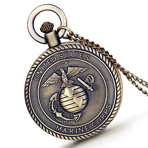 Lancardo USMC United States Marine Corps Badge Logo Military Time 24 Hours Fob Pocket Watch
