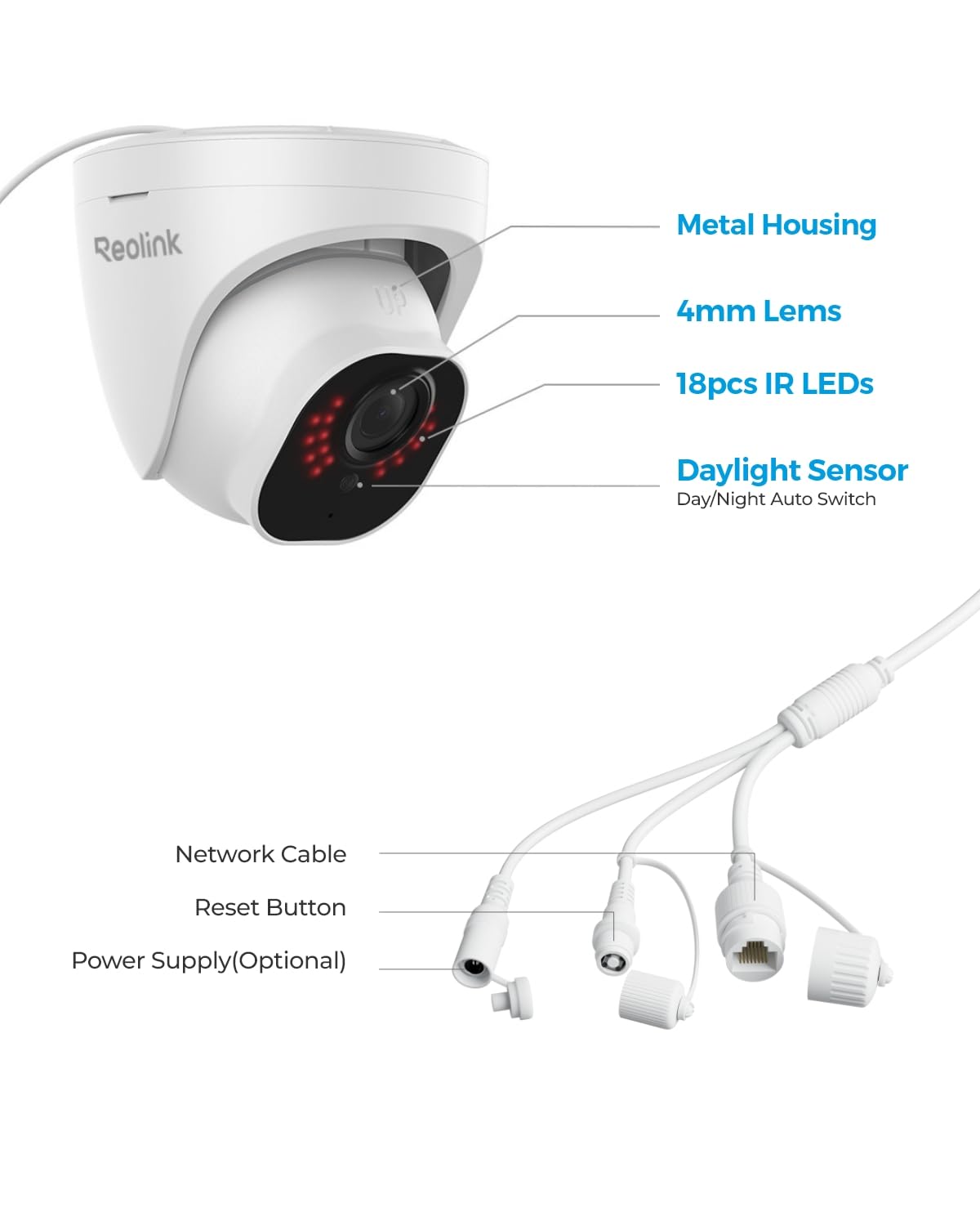 REOLINK 4 pcs PoE Outdoor Home Security Cameras Bundle, 5MP Surveillance, Smart Person/Vehicle/Pet Detection, Timelapse, 100ft IR Night Vision, Up to 256GB SD Card, 4X RLC-520A