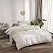 LyTble 3 Pieces Solid Color Ivory White Long Staple Cotton Duvet Cover Queen Size Soft Breathable Bedding Set with Zipper Ties (Ivory White, Queen)
