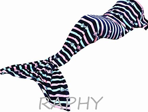 RAPHY Mermaid Tail Blanket For Adult Teen Kids Warm Soft Coral Velvet Mermaid Blankets All Seasons Sleeping Blanket(71"x 33.5")-Dark Blue Stripes