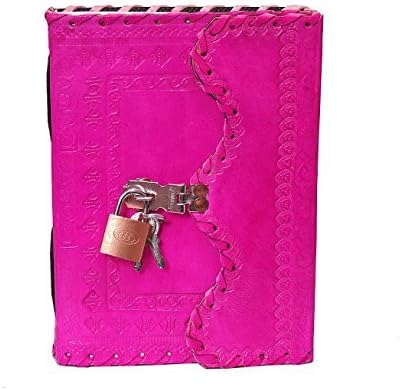 Leather Diary Journal Notepad Writing Book with Lock & Key Handmade Papers Designed for Home & Office (Pink)