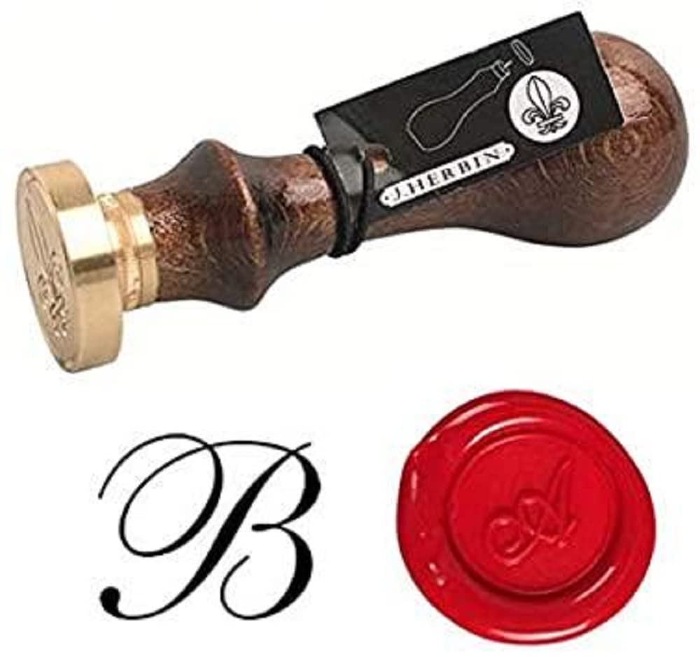 Jacques Herbin 40102T - A Round Seal with Varnished Wooden Handle - Copperplate - The Letter B - Manufactured in France - Creative Art Tool - Wax Stamp