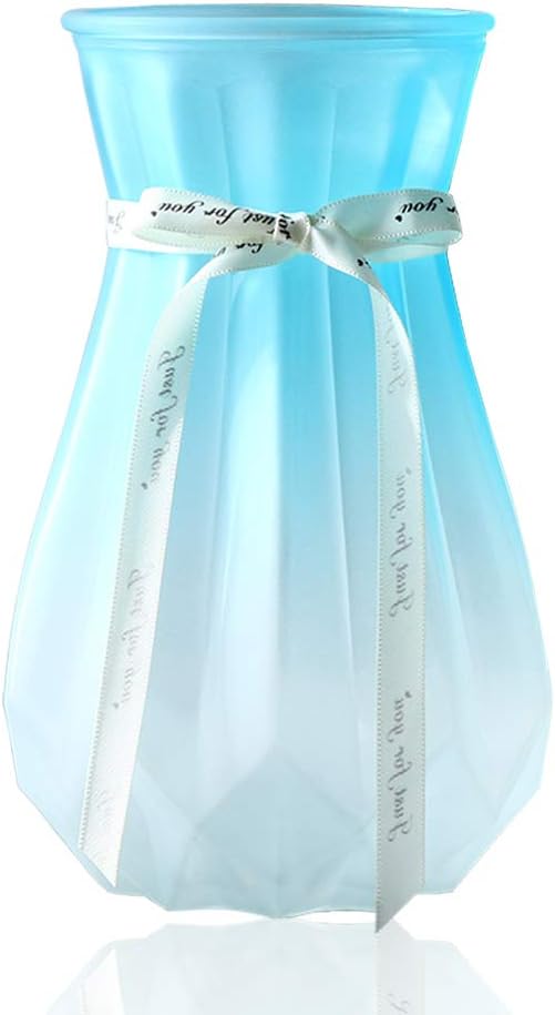 Rome Retro Glass Vase Clear Gradient Multicolor Particular Designed Art Decorative Flower Vases for Office Home Decor (Gradient Blue 7")
