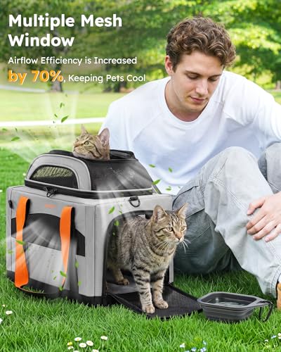 pecute Trasportino Gatto Estensibile e Pieghevole, Trasportino per Gatti e Cani Piccola Taglia fino a 6kg, Borsa da Trasporto Haustier Robusta e Leggera con Amaca e Ciotola, Ideale per Viaggi e Auto | Trasportino per gatti, leggero, pieghevole, per gatti e cani di piccola taglia, stabile, grande spazio