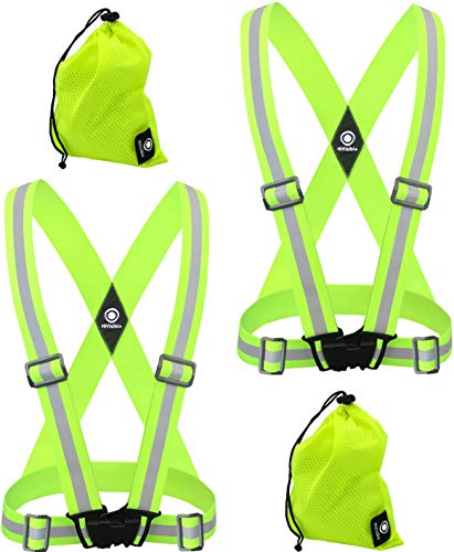 High Visibility Reflective Vest - Safety Reflector Strips Bands - Reflective Running Gear for Men and Women for Night Running, Biking, Walking (2 x Green Vest)