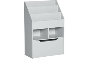 HOMCOM Kids Bookcase Multi-Shelf Rack Organizer with Storage Drawer for Books, Playroom, Gray