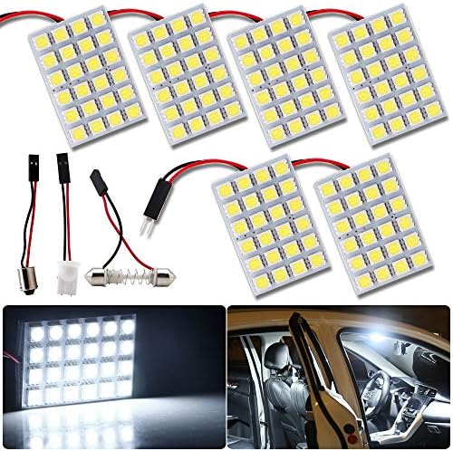 Autoyuzu Ledルームランプ 24連 5050 車用 ドームライト T10 ホワイト 白 Dc12v Ba9s花飾り 流行 6枚セット 3種類 アダプター付き