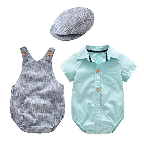 UWESPRING Baby Boys England Shirts Romper+Overalls+Beret 3pcs Bodysuits Sets
